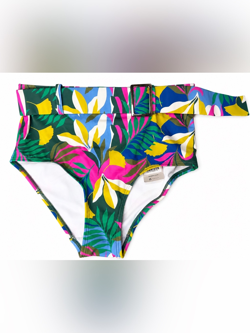 Boden Tropical Floral High Waisted Bikini Bottoms Multicolor Belted Swimwear SZ6